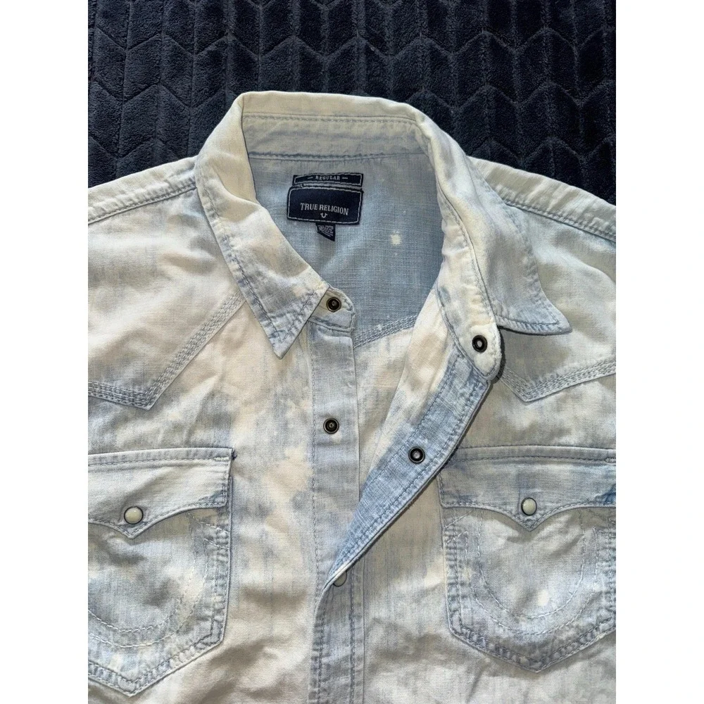 True Religion Men's Rocky Pearl Snap Denim Western Long Sleeve Shirt‎ Size 2XL